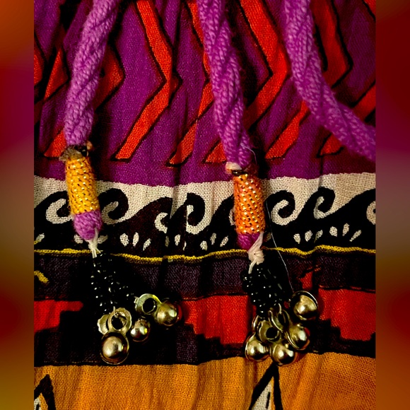Vibrant ethnic print maxi skirt drawstring waistband size large 100% cotton - Picture 2 of 4